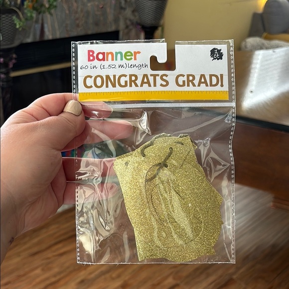 Gold Sparkly “Congrats Grad” Banner - Picture 1 of 2